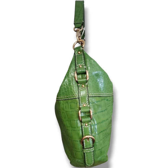 ANTONIO MELANI Green Hobo Y2K Crocodile Embossed Leather Shoulder Bag - Picture 3 of 13